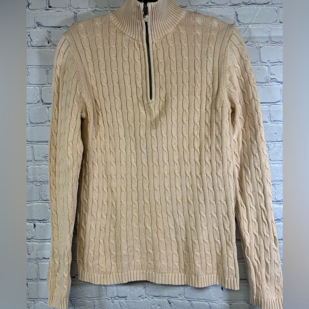 Tyler Boe Cream Classic Preppy Academia Cable Knit Cozy Quarter-zip Sweater S